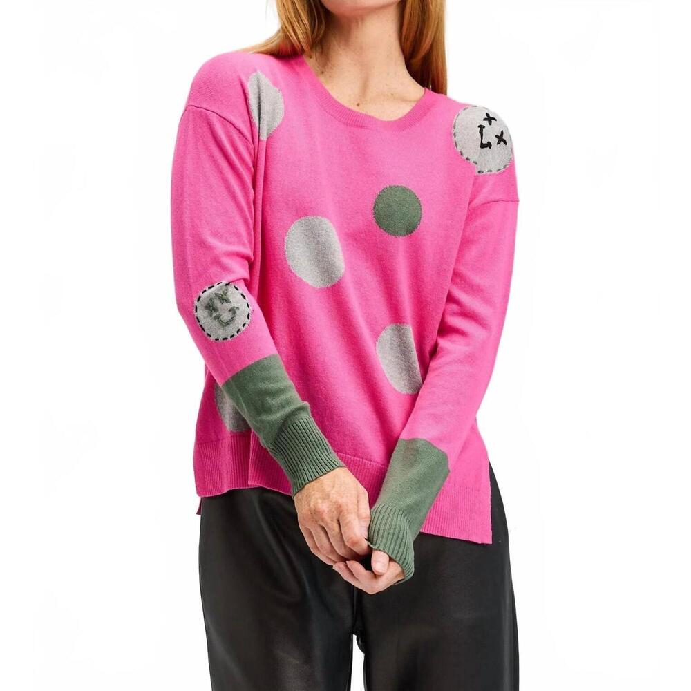 NEW ZAKET & PLOVER spots intarsia sweater with happy face in hot pink